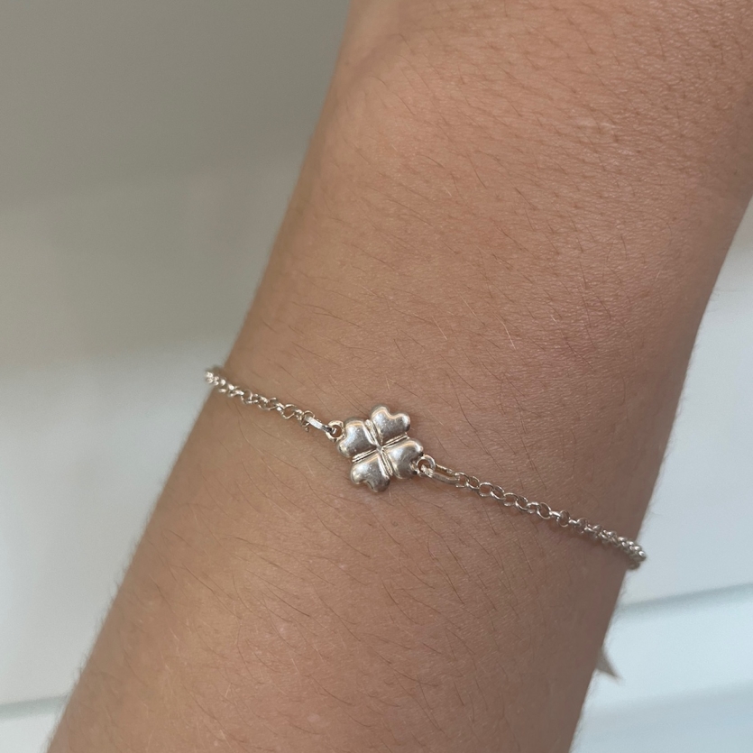 Pulseira Trevo Cheio Feminina - Prata 925